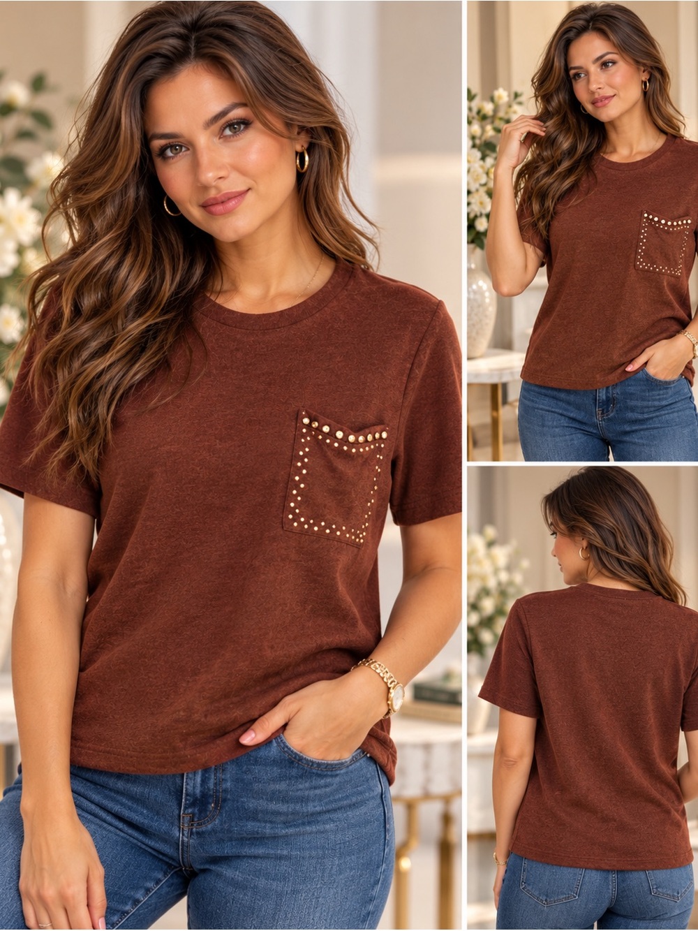 DG2 by Diane Gilman Embellished Pocket Top – Size M